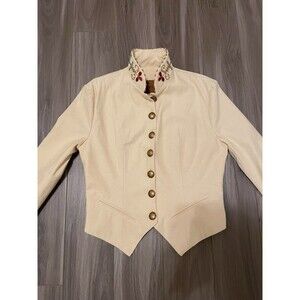 Double D Ranch Blazer Jacket Women’s Size S Off White Cream Cotton Embroidered